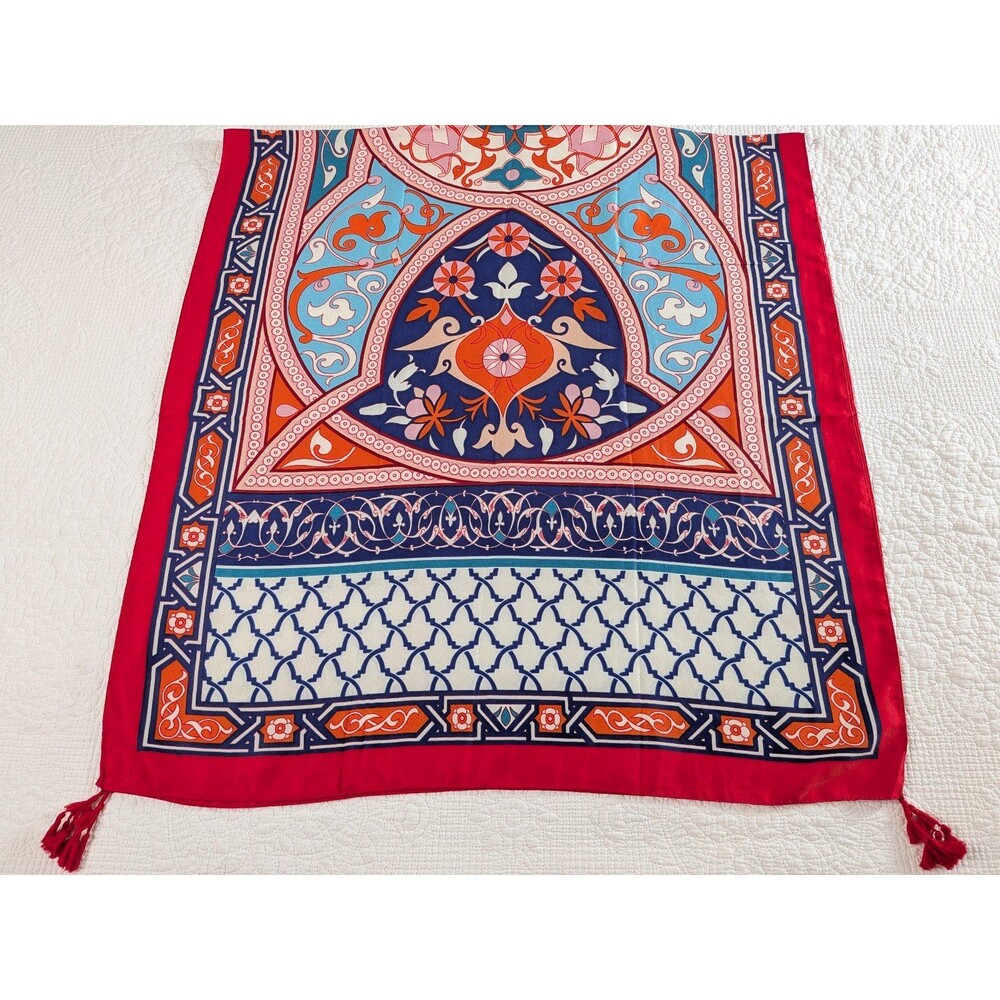 Mindful Souls Meditation Shawl Bohemian Tapestry Print Red Tassel 72" x 33.5"